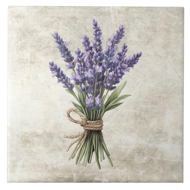 Lavender Rustic Floral Faux Ceramic Tile (Front)