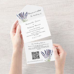 Lavender Rustic Floral Watercolor QR Code Wedding  All In One Invitation