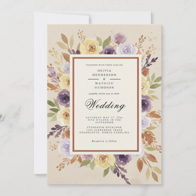Lavender Rustic Floral Wedding Invitation (Front)