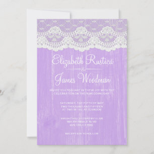 Lavender Rustic Lace & Wood Wedding Invitations