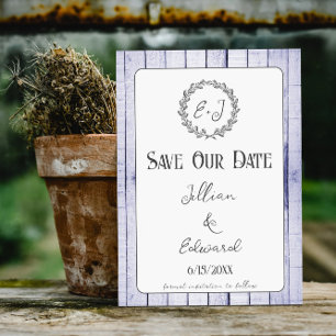 Lavender Rustic Monogram Save The Date Announcement
