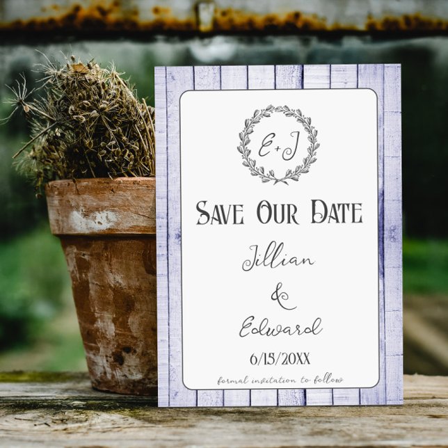 Lavender Rustic Monogram Save The Date Announcement (Lavender Rustic Monogram Save the Date)