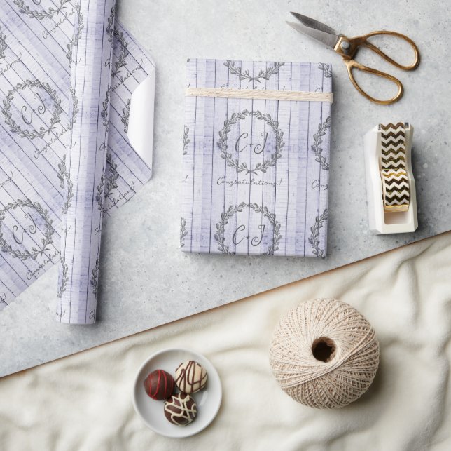 Lavender Rustic Monogram Wedding Wrapping Paper (Crafts)