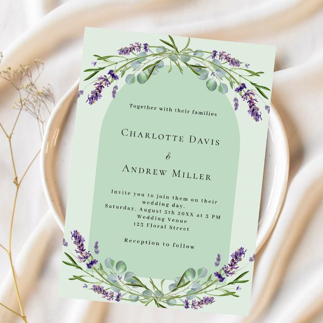 Lavender sage green arch budget wedding invitation (Creator Uploaded)