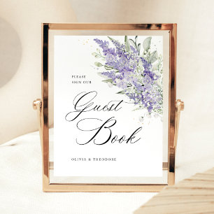 Lavender Sage Green Floral Guest Book Wedding Pedestal Sign