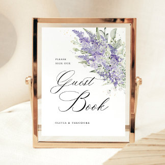 Lavender Sage Green Floral Guest Book Wedding Pedestal Sign