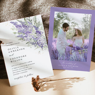 Lavender & Sage Green Floral Photo Wedding Invitation