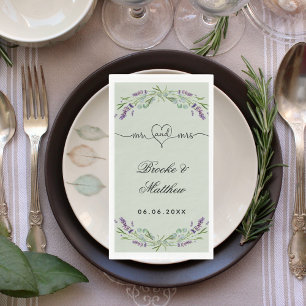 Lavender sage green florals mr mrs heart wedding napkin