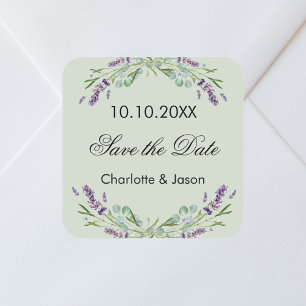 Lavender sage green wedding Save the Date Square Sticker