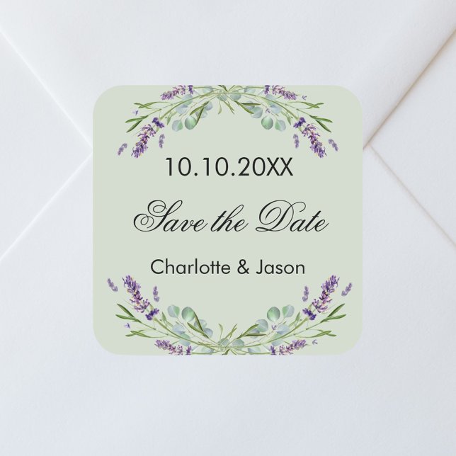 Lavender sage green wedding Save the Date Square Sticker (Creator Uploaded)