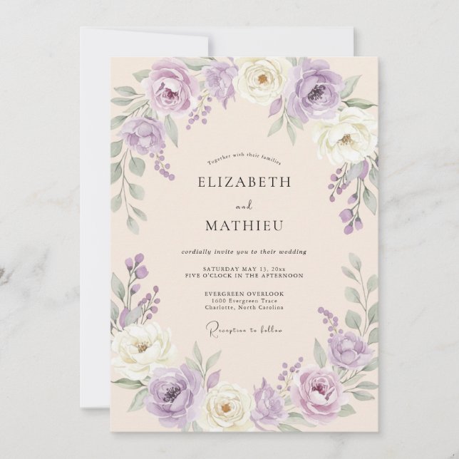Lavender Sage Leafy Wedding Invitation (Front)
