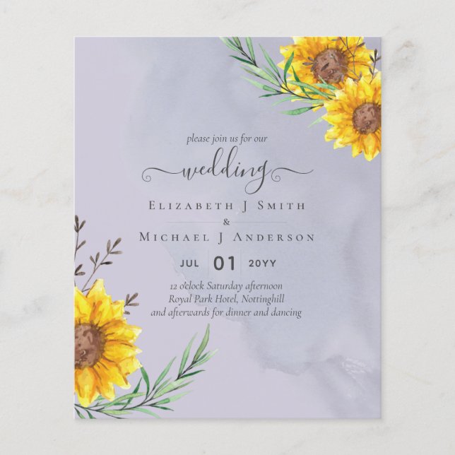 Lavender Sage Sunflowers Rustic Boho Wedding Flyer (Front)