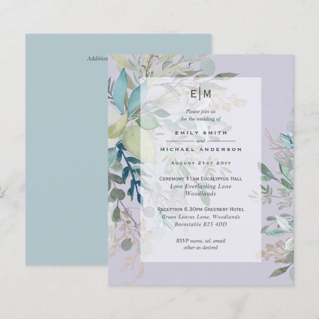 Lavender Sage Wedding Ceremony Reception Invite (Front/Back)