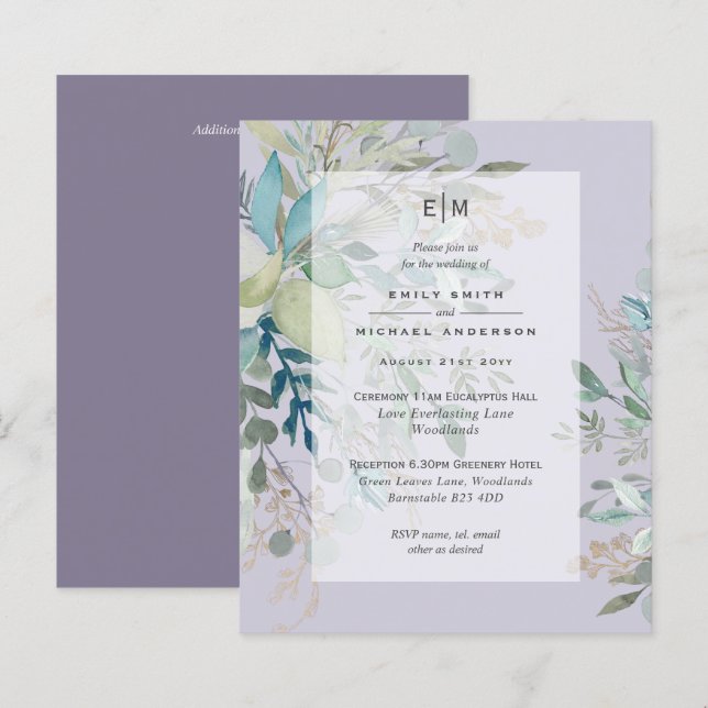 Lavender Sage Wedding Ceremony Reception Invite (Front/Back)