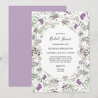 Lavender Sage Wildflower Frame Bridal Shower Invitation