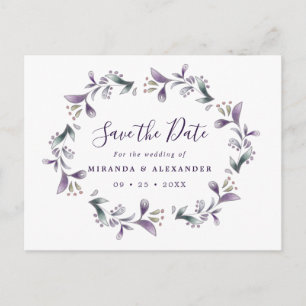 Lavender Save The Date floral purple and green Postcard