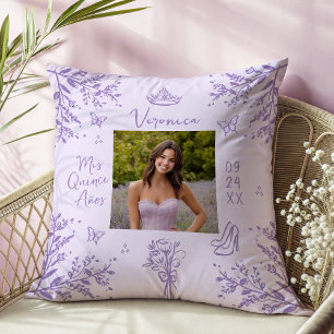 Lavender Scribble Photo Quinceanera Keepsake Cushion