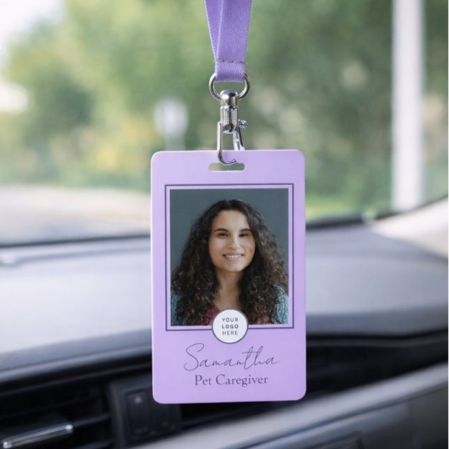 Lavender Script Business Logo Photo Pet Caregiver  ID Badge (Creator Uploaded)