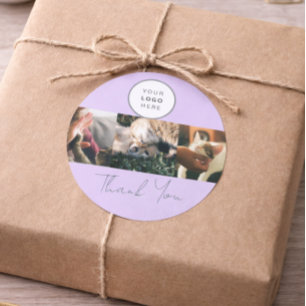 Lavender Script Logo Photo Pet Care Thank You Classic Round Sticker