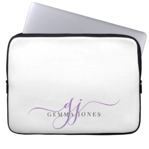 Lavender Script Monogram Initials Minimalist Laptop Sleeve