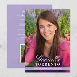 Lavender Script Name Photo Graduation Party Invitation