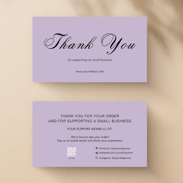Lavender Script Thank You Card QR Small Business (Creator Uploaded)