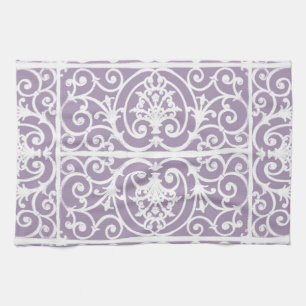 Lavender scrollwork pattern tea towel