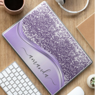 Lavender  Sequin Glitter Handwritten Calligraphy HP Laptop Skin