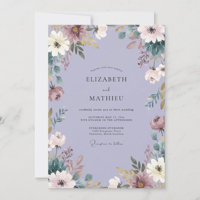 Lavender Serene Botanical Wedding Invitation (Front)