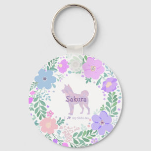 Lavender Shiba Inu Silhouette Custom Name & Photo Key Ring
