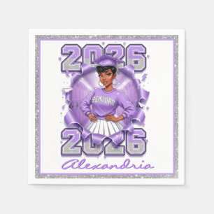 Lavender Silver 2026 Graduation Black Girl Senior  Napkin