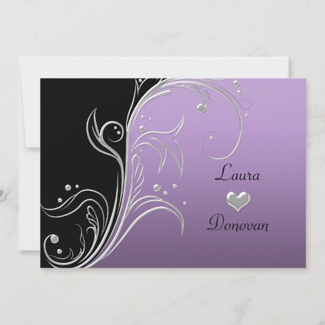 Lavender Silver Black Floral Swirls Reception Only Invitation (Front)