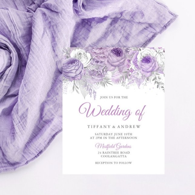 Lavender & Silver Budget Wedding Invitation (Creator Uploaded)