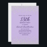 Lavender Silver Diamond Glitter 18th Birthday Invitation<br><div class="desc">Celebrate a milestone in style with this elegant 18th birthday party invitation featuring sparkling faux silver glitter confetti on a soft lavender background. The modern layout highlights the milestone age, paired with a graceful script font for the guest of honour’s name. Perfect for girls turning 18, this chic invitation sets...</div>