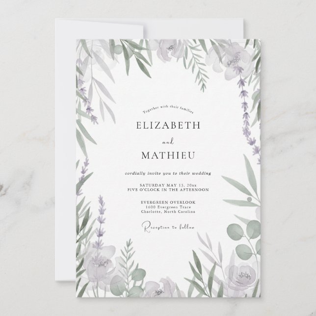 Lavender Silver Foliage Eucalyptus Wedding Invitation (Front)