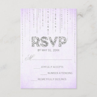Lavender & Silver Glitter Look Wedding RSVP Card