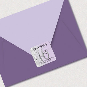 Lavender Silver Glitter Ombre Sweet 16 Favour Square Sticker