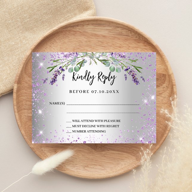 Lavender silver greenery wedding response RSVP Card (Creator Uploaded)