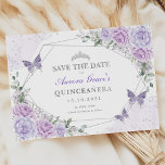 Lavender Silver Roses Quinceanera Save the Date Announcement<br><div class="desc">Elegant Save the Date Invitation Cards in Purple and Silver</div>