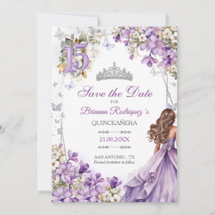 Lavender Silver Tiara Floral Butterfly Quinceañera