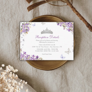 Lavender Silver Tiara Floral Butterfly Quinceañera Enclosure Card