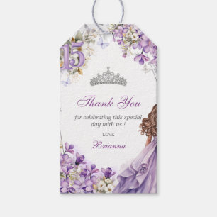 Lavender Silver Tiara Floral Quinceañera Thank You Gift Tags