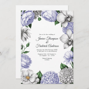 Lavender & Silver Watercolor Floral Wedding Invitation