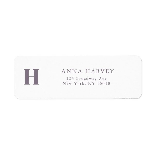Lavender Simple Monogram Return Address Label (Front)