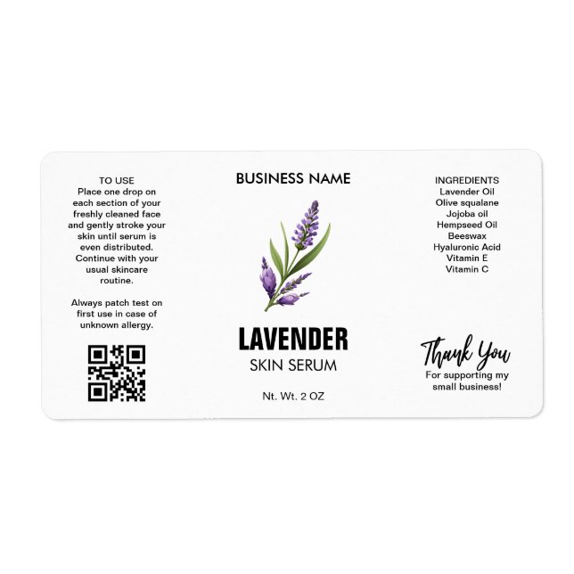 Lavender Skin Serum Template Labels (Front)