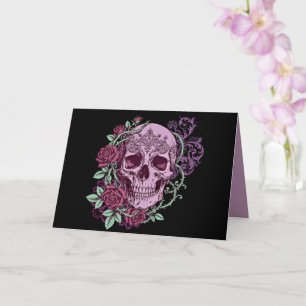 Lavender Skull With Roses Goth Design Card