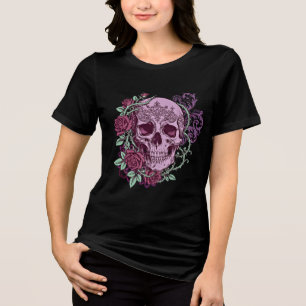 Lavender Skull With Roses Goth Design Tri-Blend Shirt