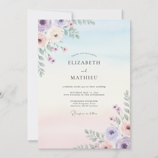Lavender Sky Petal Wedding Invitation (Front)