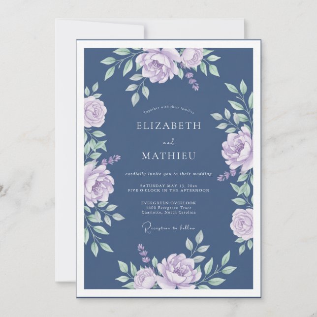 Lavender Slate Moody Floral Wedding Invitation (Front)