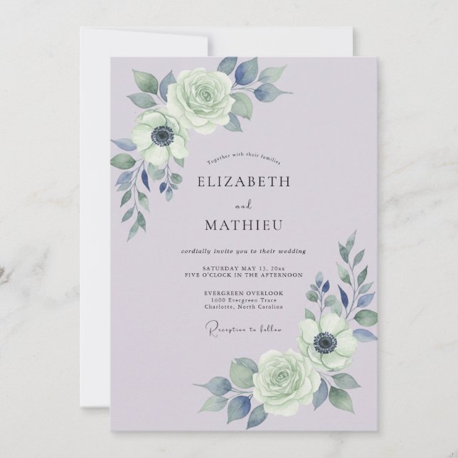Lavender Slate Ranunculus Sage Wedding Invitation (Front)